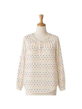 St Johns Bay Peasant Blouse Size XL Autumn Bow Print Long Sleeve Cottagecore Top